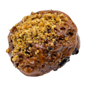 Peach Foster fritter doughnut from machino donuts in Toronto