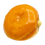Donut filled with lemon whipped cream and dipped in a mango glaze