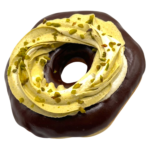 chocolate dipped and topped with pistachio whipped cream donuts from machino donuts