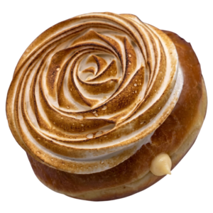 donut filled with sweet potato whipped cream and topped with torched meringue